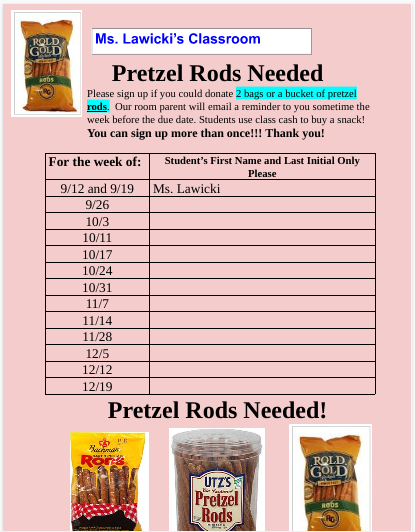 Lawicki class pretzel sign up